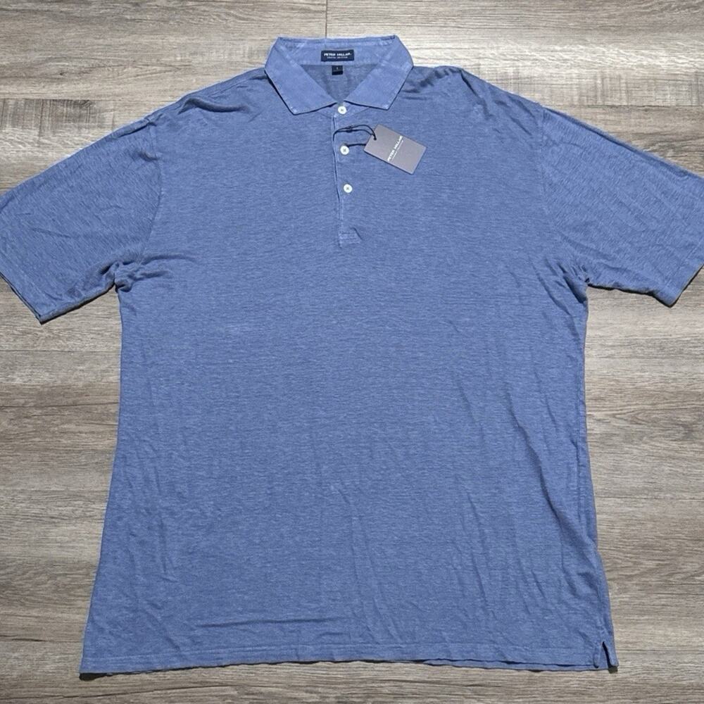 Peter Millar Crown Crafted Men's Large 100% Linen Blue Pearl Greystone Polo XXL
